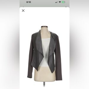 Faux leather Charcoal Open Front Blazer jacket